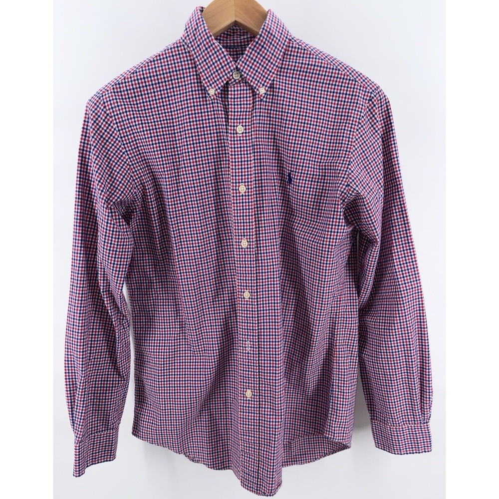 Polo Ralph Lauren Men's Small Red Blue Plaid Check Button Down Lightweight - Picture 2 of 6